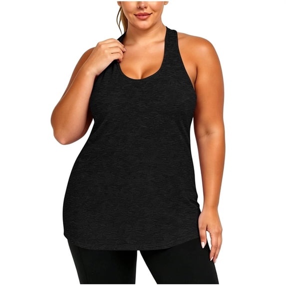 BUIGTTKLOP Women's Plus Size Athletic Tank Tops Cross Backless Racerback Workout Yoga Running Sleevelss Shirts