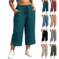 thumbnail image 1 of BUIGTTKLOP Women's Plus Size Capri Pants Wide Leg High Waisted Summer Capris Loose Drawstring Cropped Palazzo Trousers, 1 of 8