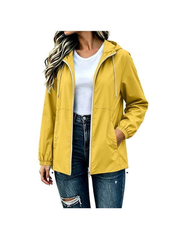 Women's Rain Jacket Windbreaker Lightweight Raincoat Breathable Hood Outerwear for Golf Hiking Travel Fall Outfits