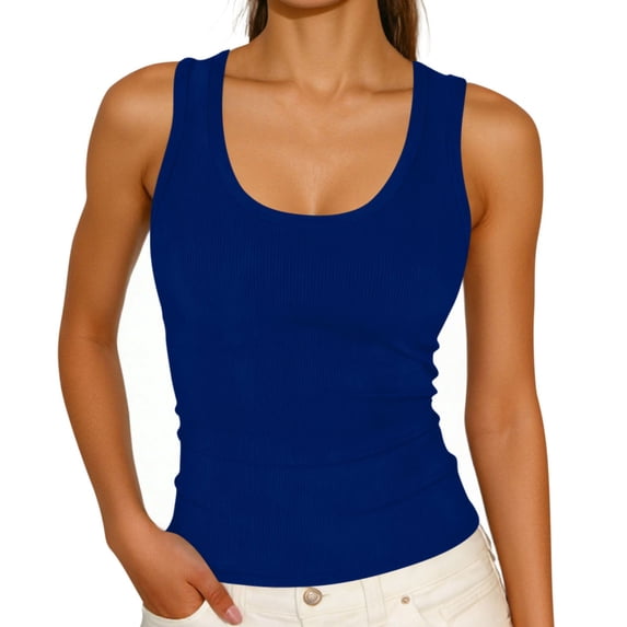 BUIGTTKLOP Women's Sleeveless Scoop Neck Ribbed Tank Tops Fitted Basic Cami Tee Shirts