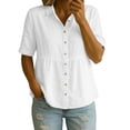 thumbnail image 1 of BUIGTTKLOP Women's Cotton Linen Tops Short Sleeve Shirts Button down Shirts Collared Pleated Blouses, 1 of 6