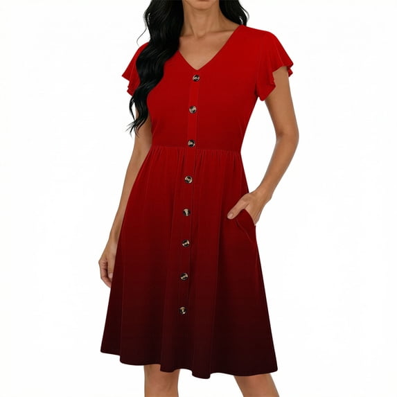 BUIGTTKLOP Women's Summer Dress Ruffle Sleeve Color Block Mini Dress Flowy Buttton down Sundress with Pockets