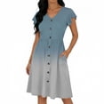 thumbnail image 1 of BUIGTTKLOP Women's Summer Dress Ruffle Sleeve Color Block Mini Dress Flowy Buttton down Sundress with Pockets, 1 of 5