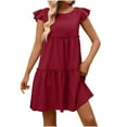 thumbnail image 1 of BUIGTTKLOP Women's Summer Dresses Sleeveless Ruffle Sleeve Round Neck Solid Loose Short Flowy Pleated Mini Babydoll Dress, 1 of 5