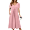 thumbnail image 1 of BUIGTTKLOP Women's Summer Formal Dresses Pleated Front Short Sleeve V Neck Dress Loose Fitted Beach Sundress with Pocke, 1 of 6