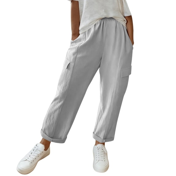 BUIGTTKLOP Women's Summer Straight Pants Loose Fitted Elastic Waist Casual Trousers Pants with Pockets