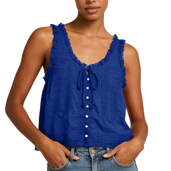 BUIGTTKLOP Womens Boho Tank Tops Button down Sleeveless Cardigan Crop Tops Lace up Front Beach Vacation Top Summer Clothes 2026