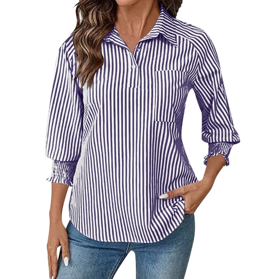 BUIGTTKLOP Womens Button down Shirts 3/4 Sleeve Smocked Cuffed Business Work Tunic Top with Pocket Collared Blouses