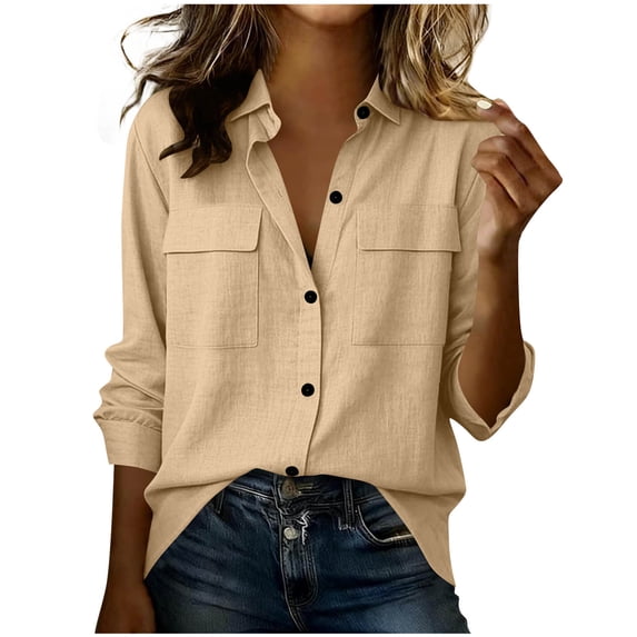 BUIGTTKLOP Womens Button down Shirts Long Sleeve Blouses Casual Collared Loose Fitted Tops with Pocket