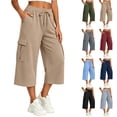 thumbnail image 1 of BUIGTTKLOP Womens Capri Pants Baggy Cargo Wide Leg Cropped Sweatpants Drawstring Casual Jogger with Pockets, 1 of 8
