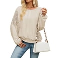 thumbnail image 1 of BUIGTTKLOP Womens Casual Sweatshirt Crochet Lantern Long Sleeve Crewneck Lace Loose Fit Fall Pullover Tops, 1 of 8
