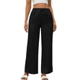 thumbnail image 1 of BUIGTTKLOP Womens Cotton Linen Pants Drawstring High Waisted Palazzo Pants Wide Leg Loose Fitted Beach Trousers, 1 of 6