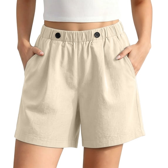 BUIGTTKLOP Womens Cotton Linen Shorts Elastic Waisted Lounge Shorts Wide Leg Loose Fitted Lounge Shorts