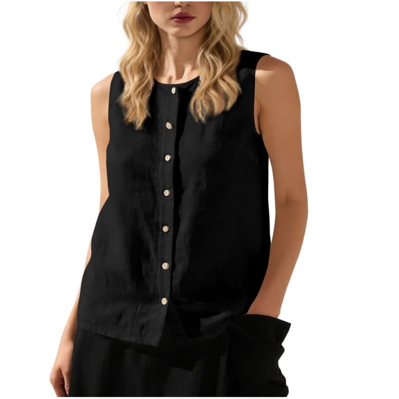 BUIGTTKLOP Womens Cotton Linen Suit Vest Summer Casual Sleeveless Button Down Tank Tops Fashion Work Waistcoat