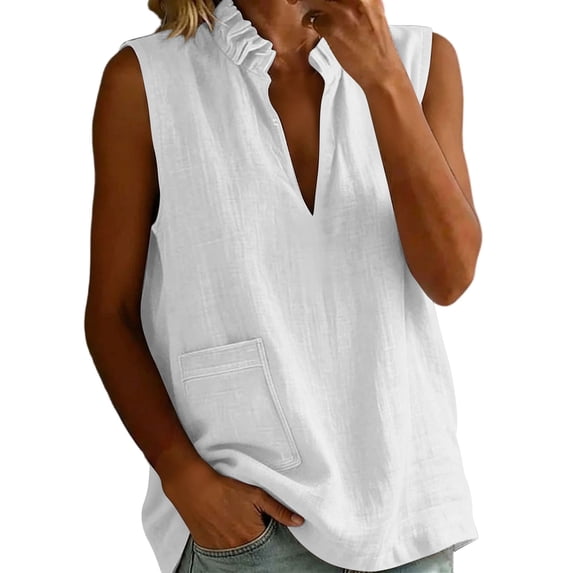 BUIGTTKLOP Womens Cotton Linen Tank Tops Cute V Neck Sleeveless Summer ...