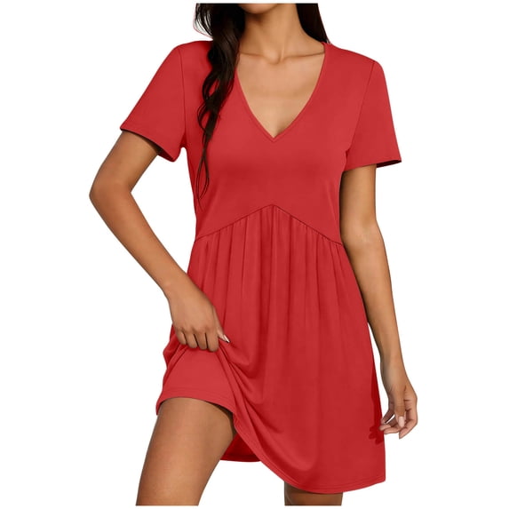 BUIGTTKLOP Womens Dresses Short Sleeve V Neck Sundress Summer Casual A-Line Beach Dress with Pockets
