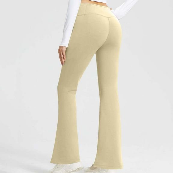 BUIGTTKLOP Womens Flare Yoga Pants with Pockets High Waist Belly Control Flared Leggings Bell Bottom Gym Workout Leggings
