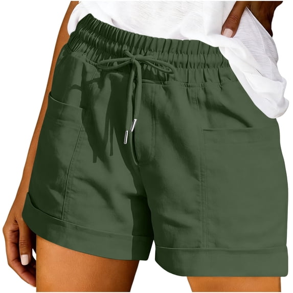 BUIGTTKLOP Womens High Waist Casual Shorts High Waisted Drawstring Folded Hem Shorts Trendy Clothes 2026