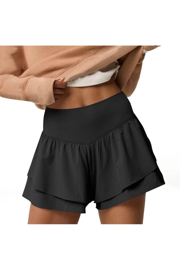 Womens High Waisted Athletic Shorts with Build in Shorts Ruffle Running Workout Tennis Shorts