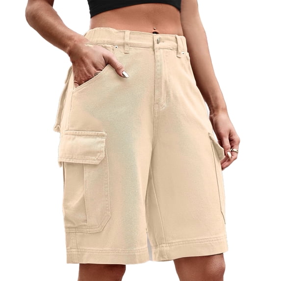 BUIGTTKLOP Womens Jean Shorts High Waisted Stretchy Bermuda Shorts Trendy Casual Cargo Denim Shorts