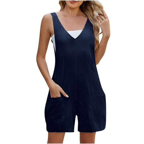 BUIGTTKLOP Womens Jumpsuits Casual Summer Rompers Sleeveless Loose Fitted Shorts Overalls 2026 Trendy Jumpsuit with Pockets
