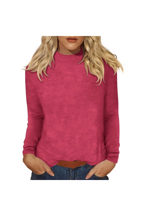 Womens Long Sleeve Shirts Turtleneck Tights Undershirts Stretch Slim Fitted Base Layer Tops Loungwear Homewear