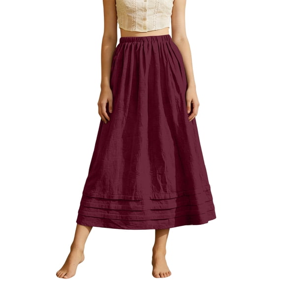 BUIGTTKLOP Womens Maxi Skirt 2026 Summer Boho Flowy Tiered Casual Elastic High Waisted Swing A-line Long Skirts with Pockets