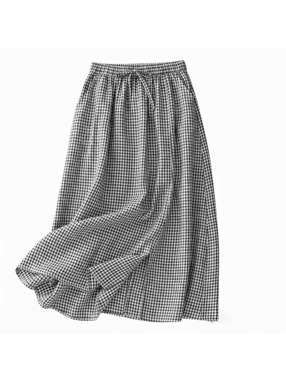 Womens Midi Skirt Drawstring Elastic Waist Drawstring Skirts Striped Side Split Summer Casual Flowy Skirts