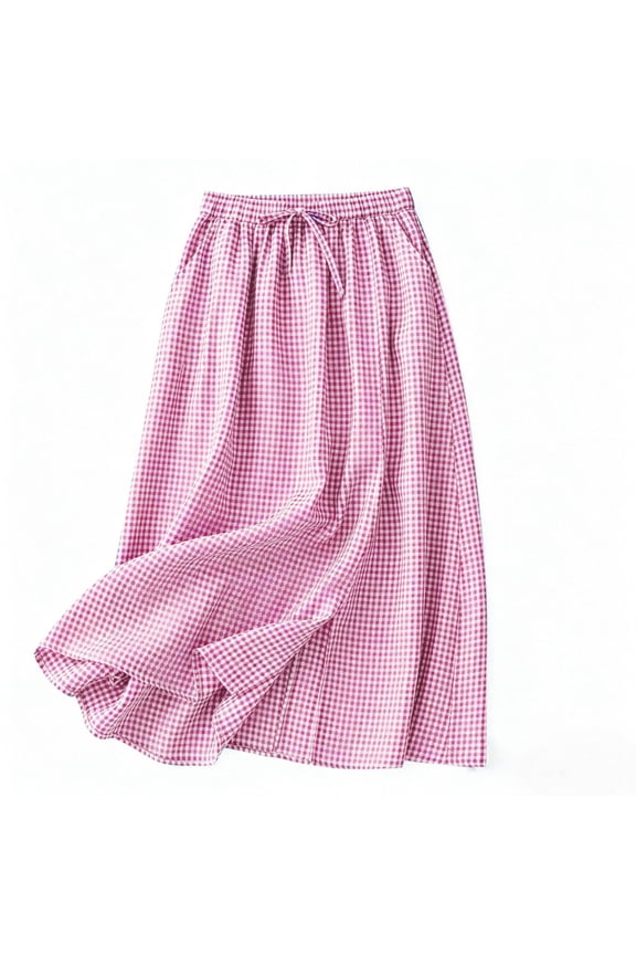 Womens Midi Skirt Drawstring Elastic Waist Drawstring Skirts Striped Side Split Summer Casual Flowy Skirts