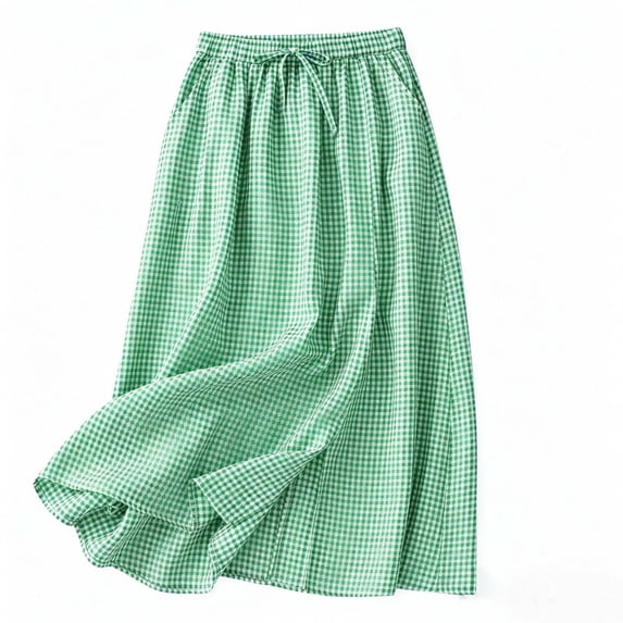BUIGTTKLOP Womens Midi Skirt Drawstring Elastic Waist Drawstring Skirts Striped Side Split Summer Casual Flowy Skirts