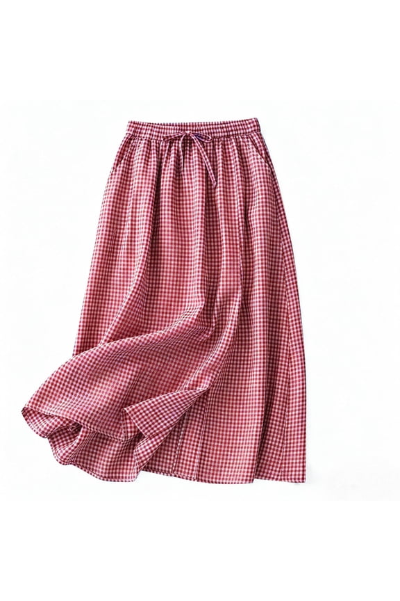 Womens Midi Skirt Drawstring Elastic Waist Drawstring Skirts Striped Side Split Summer Casual Flowy Skirts