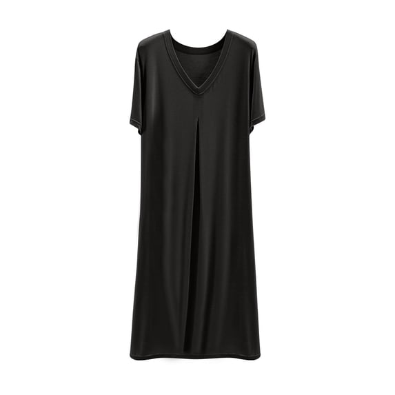 BUIGTTKLOP Womens Nightgown Short Sleeve Sleep Dress V Neck Comfy Midi Summer Sleepwear Ladies Loungewear