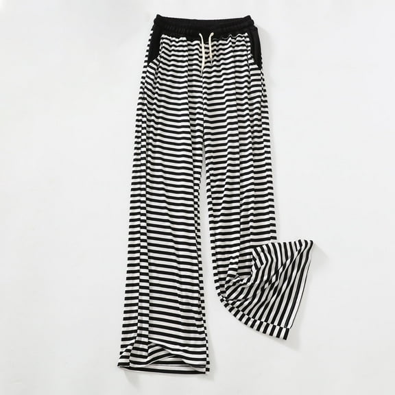 BUIGTTKLOP Womens Pajamas Pants High Waisted Sleep Bottoms Wide Leg Striped Lounge Pants Homewear