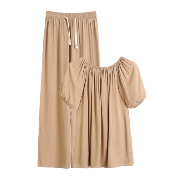 BUIGTTKLOP Womens Pajamas Sets Puff Short Sleeve Tops Drawstring Ealstic Waisted Wide Leg Pants Comfy Homewear