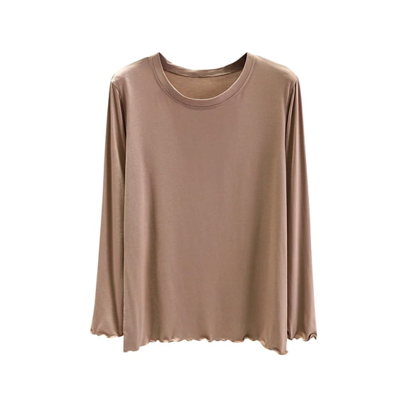BUIGTTKLOP Womens Pajamas Tops Long Sleeve Shirts Round Neck Sleep Top Solid Color Loose Fitted Comfy Homewear