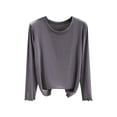 thumbnail image 1 of BUIGTTKLOP Womens Pajamas Tops Long Sleeve Shirts Round Neck Sleep Top Solid Color Loose Fitted Comfy Homewear, 1 of 6