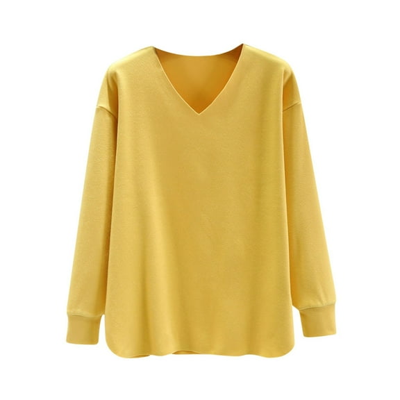 BUIGTTKLOP Womens Pajamas Tops Long Sleeve Sleep Shirts Casual V Neck Base Layer Tops Loose Fitted Loungewear
