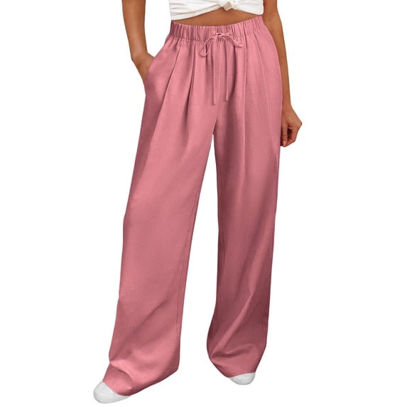 BUIGTTKLOP Womens Palazzo Pants High Waisted Summer Beach Pants Pleated Loose Fitted Casual Trousers with Pockets
