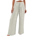 thumbnail image 1 of BUIGTTKLOP Womens Palazzo Pants Summer Wide Leg Pants Drawstring Elastic Waist Casual Loose Slacks Work Trousers with Pockets, 1 of 6