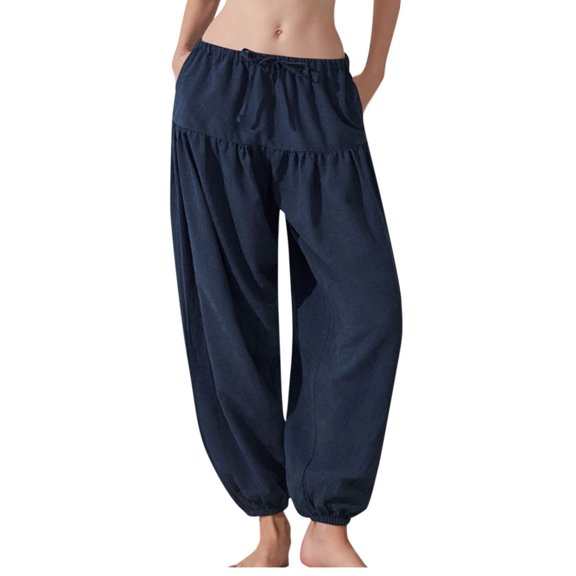 BUIGTTKLOP Womens Pants Drawstring Lounge Beach Summer Pants with Pockets 2026 Travel Vacation Outfits