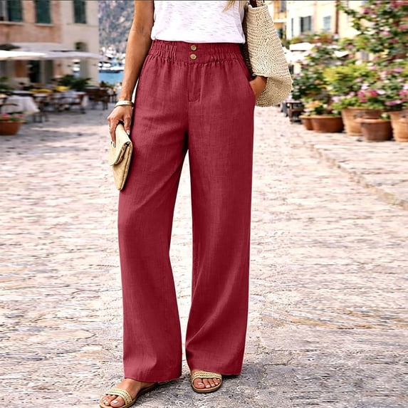 BUIGTTKLOP Womens Pants Summer Dressy Boho Wide Leg Pants Flowy Straight Leg Trouser Beach Travel Vacation Outfits