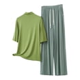 thumbnail image 1 of BUIGTTKLOP Womens Plus Size Pajamas Sets Half Sleeve High Neck Tops Drawstring High Waisted Lounge Pants Summer Outfits, 1 of 6