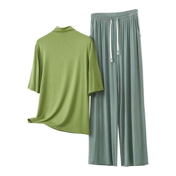BUIGTTKLOP Womens Plus Size Pajamas Sets Half Sleeve High Neck Tops Drawstring High Waisted Lounge Pants Summer Outfits