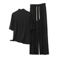 thumbnail image 1 of BUIGTTKLOP Womens Plus Size Pajamas Sets Half Sleeve High Neck Tops Drawstring High Waisted Lounge Pants Summer Outfits, 1 of 6
