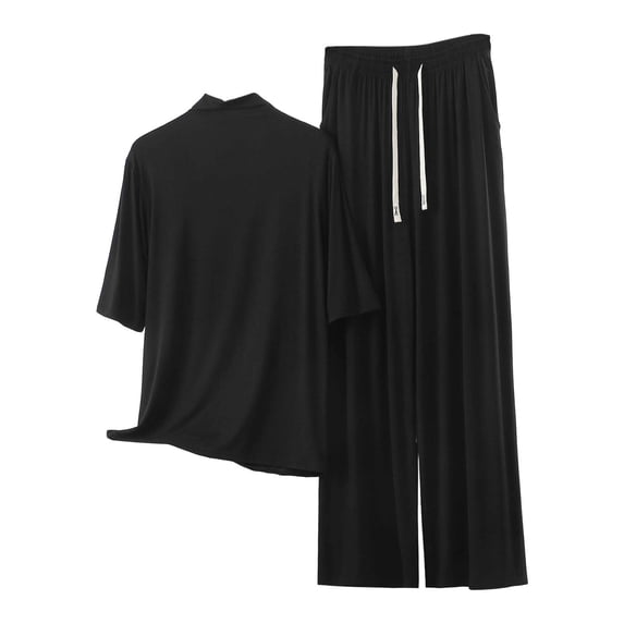 BUIGTTKLOP Womens Plus Size Pajamas Sets Half Sleeve High Neck Tops Drawstring High Waisted Lounge Pants Summer Outfits