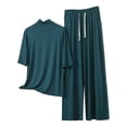 thumbnail image 1 of BUIGTTKLOP Womens Plus Size Pajamas Sets Half Sleeve High Neck Tops Drawstring High Waisted Lounge Pants Summer Outfits, 1 of 6