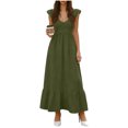 thumbnail image 1 of BUIGTTKLOP Womens Summer Casual Maxi Dresses Cap Sleeve V Neck Smocked Long Pockets Party Sundress Vacation Outfits, 1 of 6