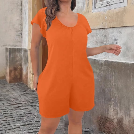BUIGTTKLOP Womens Summer Casual Romper Short Sleeve Crewneck Shorts Overalls Jumpsuit with Pockets Summer Outfits 2026