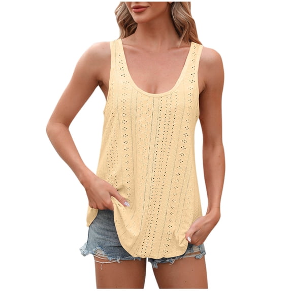 BUIGTTKLOP Womens Tank Tops Sleeveless Eyelet Embroidery Scoop Neck Loose Fit Casual Summer Flowy