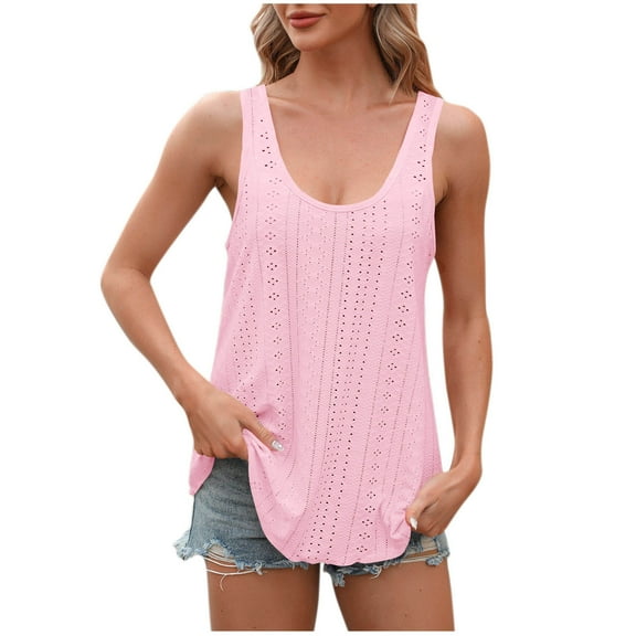 BUIGTTKLOP Womens Tank Tops Sleeveless Eyelet Embroidery Scoop Neck Loose Fit Casual Summer Flowy